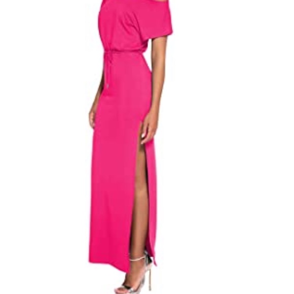 Women Tie Waist High Slit Off Shoulder Maxi Dress - Picture 3 of 5